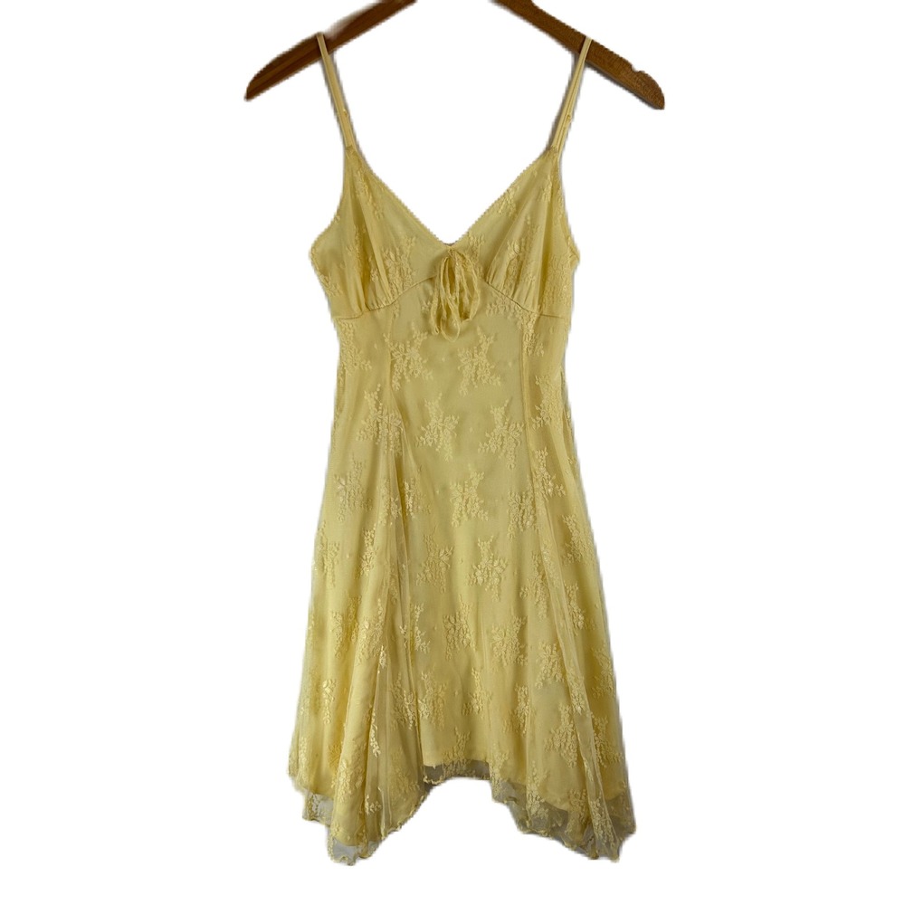 No Comment Women‎ Yellow Floral Lace Handkerchief Hem Dress S Fairycore Coquette